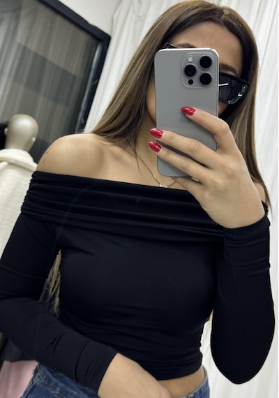 Daves Madonna Yaka Drapeli Uzun Kollu Sandy Body Bluz-siyah Siyah
