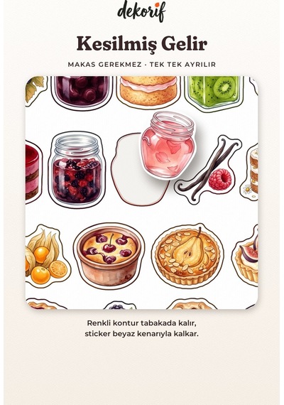 Pasta Ve Tatlı Sticker Seti 100 Adet - Meyveli Kek Kurabiye Pastane Suluboya Ajanda Journal Çıkartma Çok Renkli
