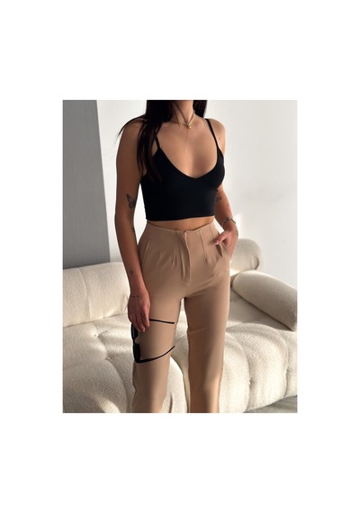 Winmoda34 Kadın Pensli Havuç Kumaş Pantolon Bej