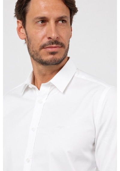 İmza Sert Yaka Uzun Kol Cepsiz Saten Slim Fit %100 Pamuk Gömlek 1004260424 Beyaz