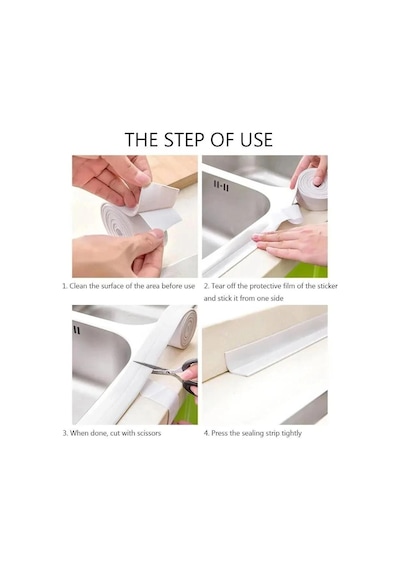 3b Trend 4 Adet 12,8 Metre Su Sızdırmaz Bant Mutfak Lavabo Banyo Pencere Duvar Bandı Beyaz