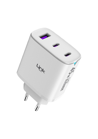 Linktech C317 Safe 3 Çıkışlı 45W Hızlı Şarj Adaptörü Beyaz