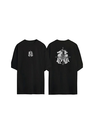 Thewert Unisex Bir Oyun Thrones House Stark Ön Arka Baskılı Sıyah Oversize T-shirt Siyah