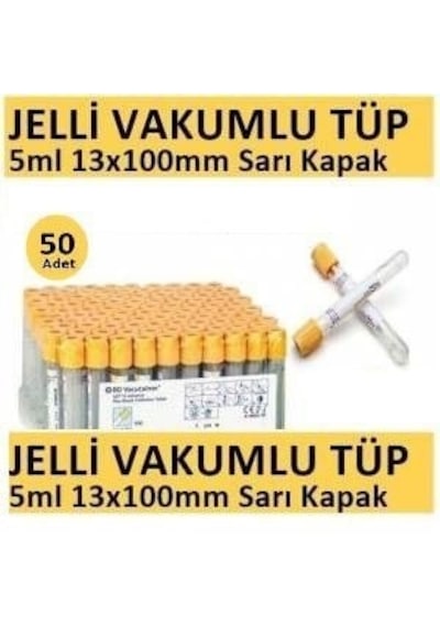 Medikaltec 50 Adet Kan Alma Tüpü, Vakumlu Jelli, Sarı Kapak 5ml 13x100mm, Bd Vacutainer Sst 2 Advance Plus