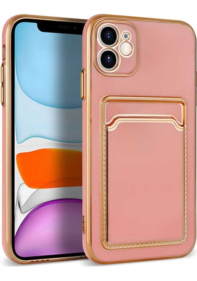 Apple Uyumlu iPhone 11 Kılıf Zore Bark Kartlıklı Kapak Rose Gold