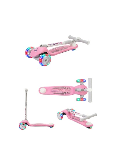Gtpro Çocuk Scooter Katlanabilir 3+yaş 3tekerli Led Işıklı 50kğ Kapasite Pembe