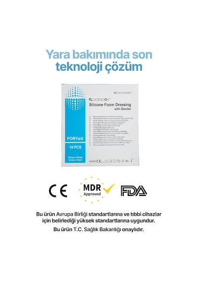 Tr Silikon Jel Yapışkan Kenarlı Çok Katmanlı Köpük Yara Örtüsü 21x21cm Sakrum