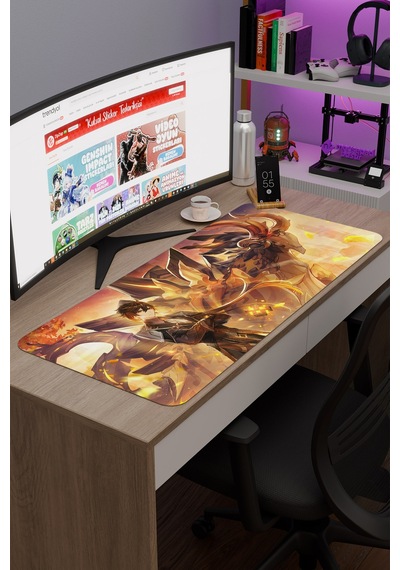 Zhongli Genshin Impact Anime Gacha V1 - 90x40 Xxl Gaming Mouse Pad Fare Altlığı