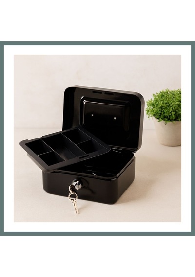 Ventra Anahtarlı Metal Para Kutusu 15x12x8 Cm - 6 Bölmeli Taşıma Kulplu Ventra