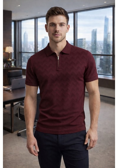 Erkek Slim Fit Fermuarlı Polo Yaka Triko Tişört Beyaz