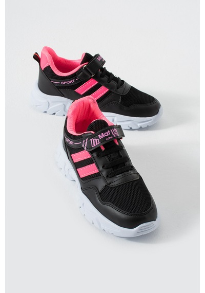 Adımist Çocuk Ortopedik Cırtlı Hafif Unisex Sneaker Spor Ayakkabı Maf Cırtlı Siyah - Fuşya