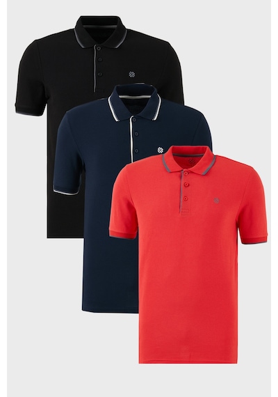 Buratti Pamuklu Slim Fit Şerit Detaylı Düğmeli Polo Yaka 3'Lü Paket Erkek T Shirt 5902118S3 Siyah-Kırmızı-Lacivert