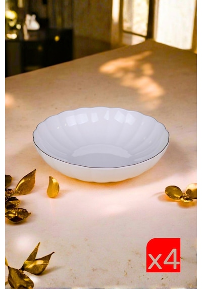 Kütahya Porselen Bone Luz Altın Yaldzlı Bowl Kase 25x6cm 2000ml 4 Lü Bnlzf25ks00 Çok Renkli