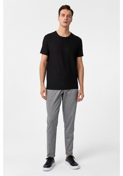 Süvari Siyah Slim Fit Armürlü Bisiklet Yaka Tişört-37262 Siyah