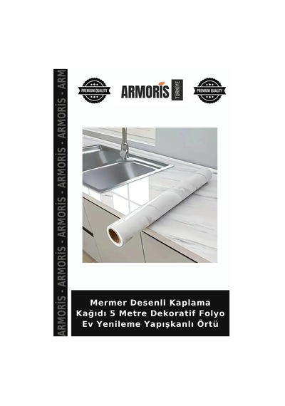 Mermer Desenli Kaplama Kağıdı 5 Metre Dekoratif Folyo Ev Yenileme Yapışkanlı Örtü