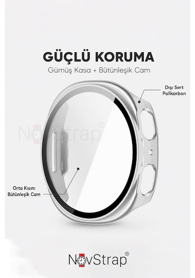 Novstrap Samsung Galaxy Uyumlu Apple Watch Uyumlu 8 44mm İle  Sert Pc Kasa Ve Cam Ekran Koruyucu 360 Tam Koruma
