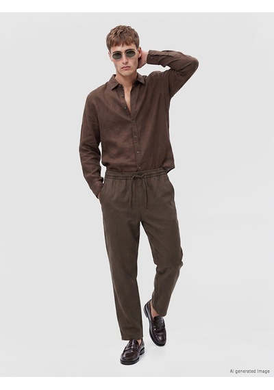 Lcw Vision Kahverengi Regular Fit %100 Keten Erkek Gömlek