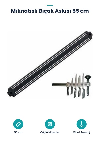 Mıknatıslı Bıçak Askısı 55 Cm Siyah