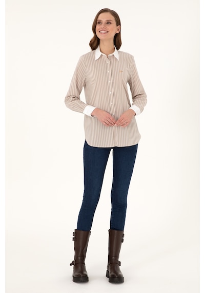 U.S. Polo Assn. Kadın Kum Çizgili Uzun Kollu Tunik Gömlek 50297107-VR085