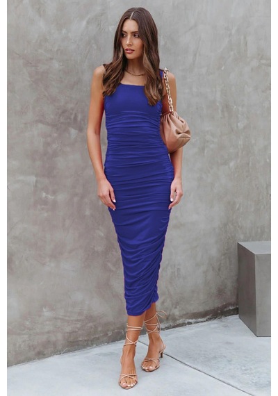 Madmext Saks Büzgülü Kalem Model Askılı Elbise Mg1732-saks Saks