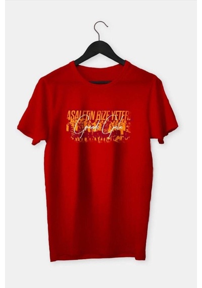 Flood Of Style Erkek Kırmızı Grande Gala Baskılı Oversize Bisiklet Yaka Tshirt