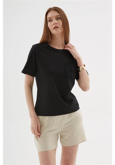 Fashion Friends 25y0026k1 Kadın Kroşe Cepli Bluz Siyah