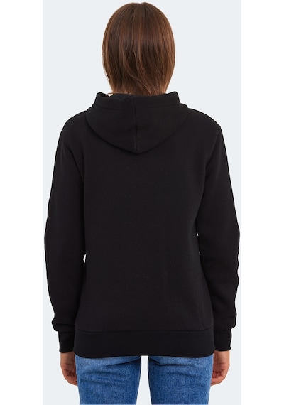 Slazenger KATYA Kadın Fermuarlı Kapüşonlu Cepli Siyah Sweatshirt