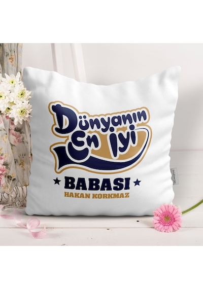 Kişiye Özel Dekoratif Beyaz Yastık (Babalar Günü Temalı) 15-T