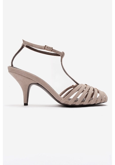 Luvishoes Ovıer Bej Süet Aksesuarlı Kadın Topuklu Ayakkabı