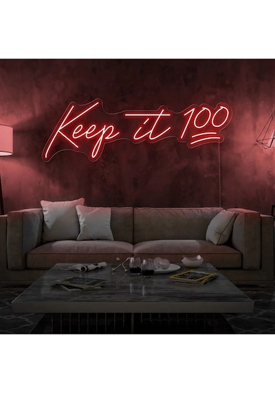 Keep İt 100 Yazılı Neon Tabela Kırmızı