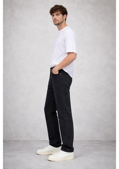 Erkek Bol Rahat Kalıp Denim Pantolon Siyahyıkamalı