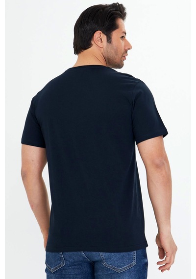 Trendhill Erkek Lacivert Pamuklu Bisiklet Yaka Büyük Beden T-shirt Lcv5014b