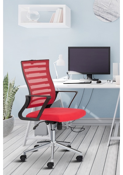 Capri Fileli Metal Ayaklı Ev Ofis Koltuğu Çalışma Koltuğu Kırmızı