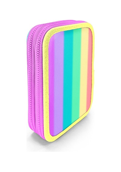 Coral High Renkli Çizgili Desenli Çift Katlı Kalem Çanta 11130 Pembe - Sarı