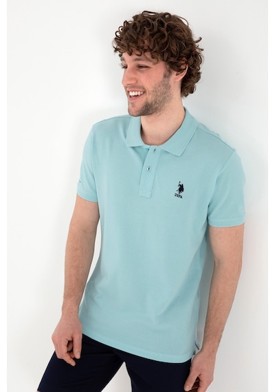 U.S. Polo Assn. Erkek Slim Fit Polo Yaka Açık Mavi Basic Tişört 50298041-VR083