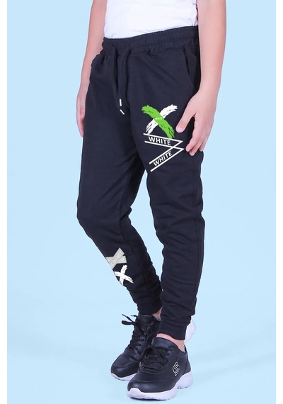 Fyk Kids 2 Li Fermuarlı, Baskılı X Collection Erkek Çocuk Eşofman Altı Gri - Siyah