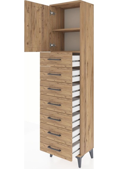 Arges Dolap 2 Raflı 7 Çekmeceli Tek Kapaklı 44x30x182 Çam-çam Çam