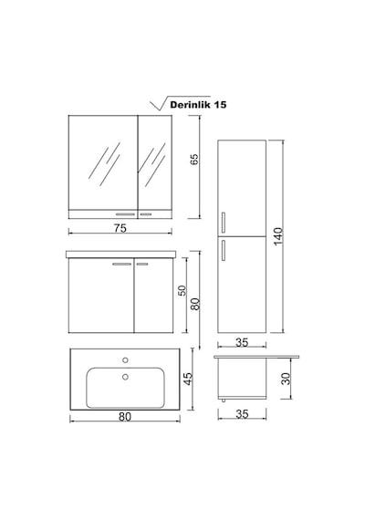 Denko Terra 80 Cm Mdf Banyo Dolabı Takımı + Boy Dolabı, Alize Çok Renkli Denko Terra 80 Cm Mdf Banyo Dolabı Takımı + Boy Dolabı, Alize Çok Renkli
