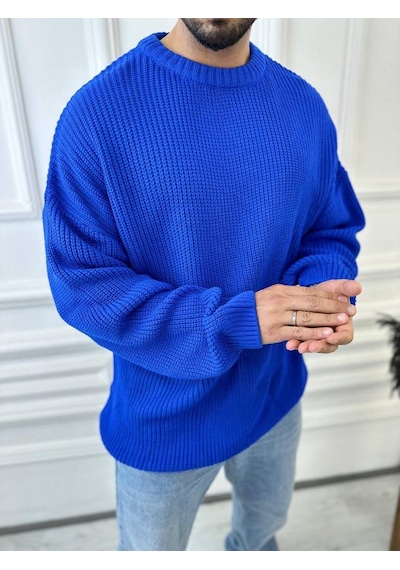 Elku Moda Kazak Oversize Çift Kat Örme Naturel Pamuk Bol Kesim Tüylenmeyen Salaş Triko Kazak Mavi Elku Moda Kazak Oversize Çift Kat Örme Naturel Pamuk Bol Kesim Tüylenmeyen Salaş Triko Kazak Mavi