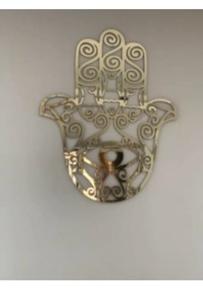 Hamsa Fatma Ana Eli Ahşap Mdf Üzeri Gold Pleksi