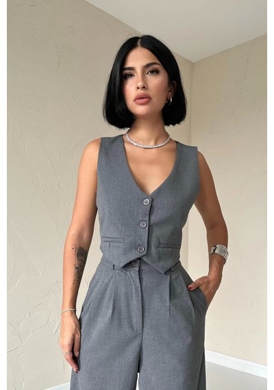 Defymoda Antrasit Klas Ceket Ve Yelek Ve Pantolon Takım Antrasit