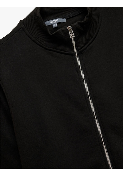 Koton Şardonlu Uzun Kollu Cep Detaylı Basic Fermuarlı Sweatshirt Siyah 6wam70019mk Siyah