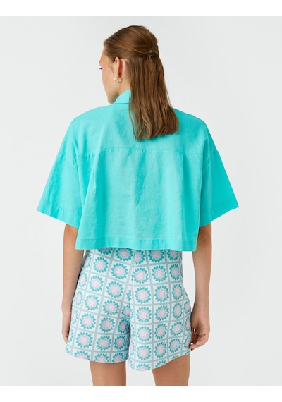 Koton Oversize Crop Gömlek Keten Karışımlı Mınt 2sak60024pw Mint