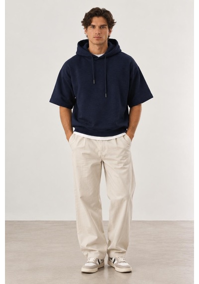 Alexandergardi Cropped Kapüşonlu Kısa Kollu Sweatshirt Lacivert