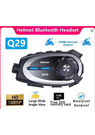 Nvg Q29 Motosiklet Kask Bluetooth Kulaklık Su Geçirmez Intercom Eşleşmeli 1080p Kamera Geniş Açı