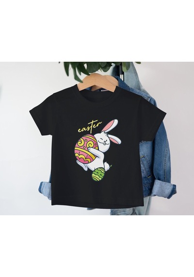 Bk Gift Paskalya Tasarımlı Kız Çocuk Siyah T-shirt, Arkadaşa Hediye, Doğum Günü Hediyesi, Trend Tişört, Paskalya Bayramı-5