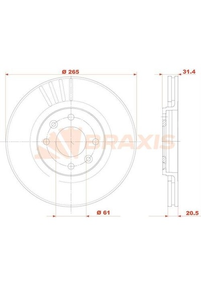 Braxis Ae0848 Fren Diski Ön Renault 21 Concorde Havalı 265mm 7701204955