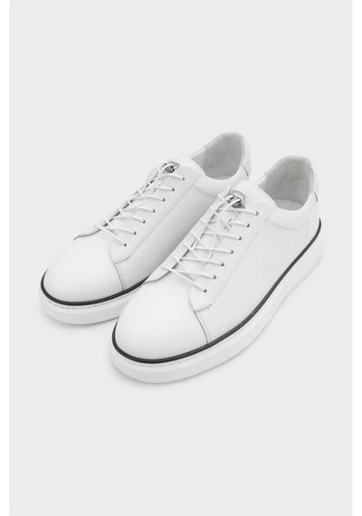 Derinet Hakiki Deri Bağcıklı Erkek Sneaker Beyaz Beyaz