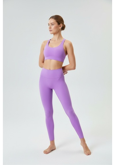 Yüksek Bel Toparlayıcı Tayt & Spor Sütyeni Takım Mor Lavanta Pilates Fitness Set Mor Lavanta