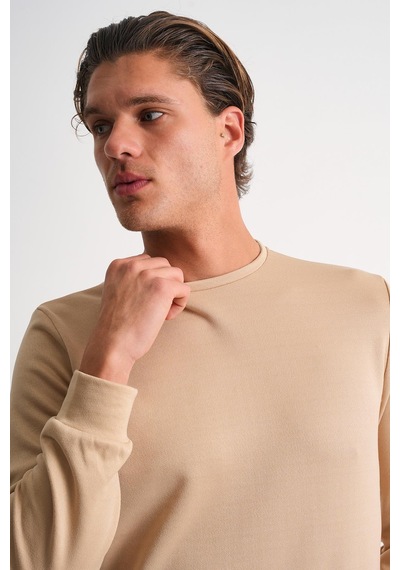 Alexander Gardi Alexandergardı Uzun Kollu Bisiklet Yaka Basic Sweatshirt Bej